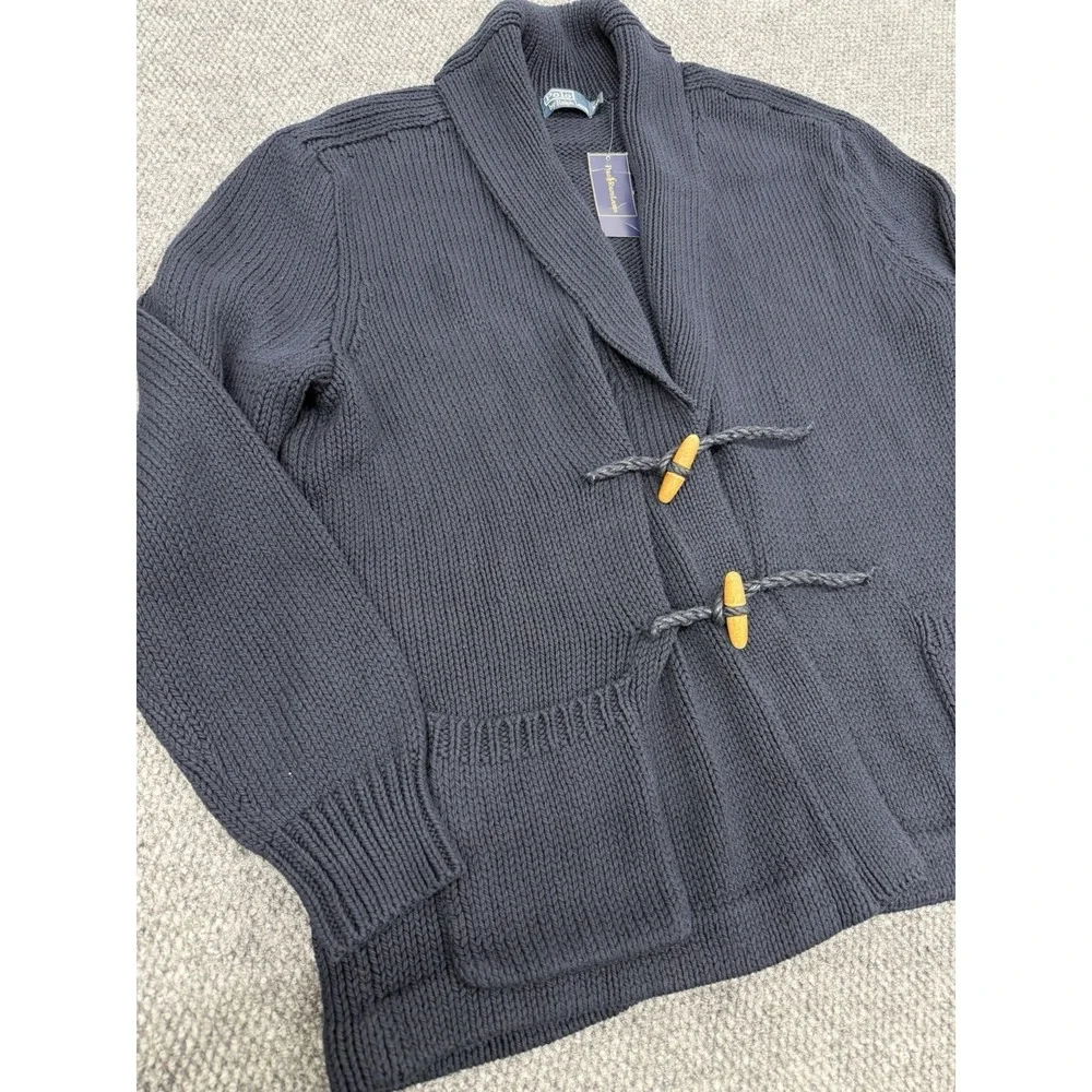 Polo Ralph Lauren Men's XXL Navy Blue Shawl Collar Toggle Cardigan Knit Sweater